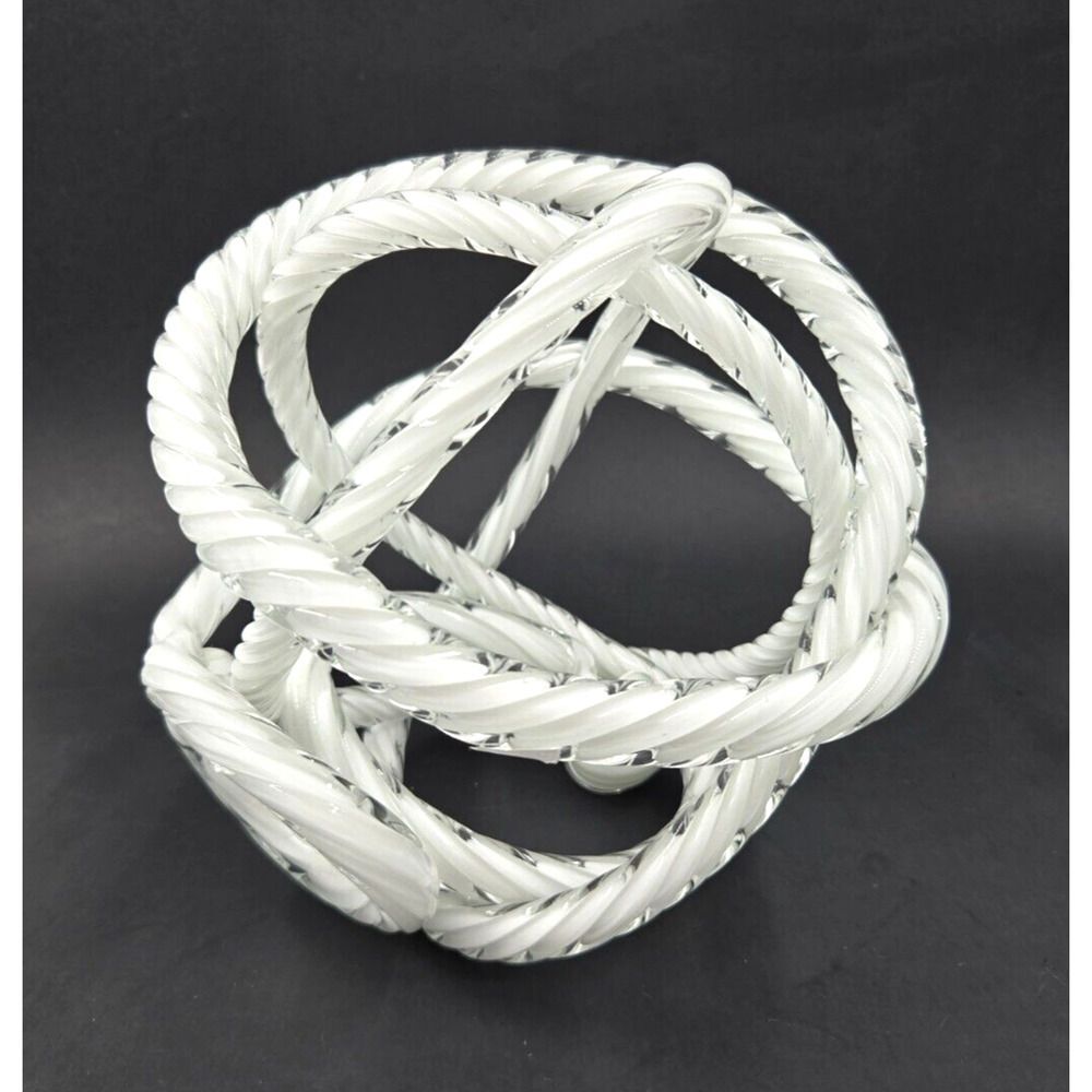 Vintage Murano Art Glass White Twisted Rope Knot Ribbed Sculpture Paperweight